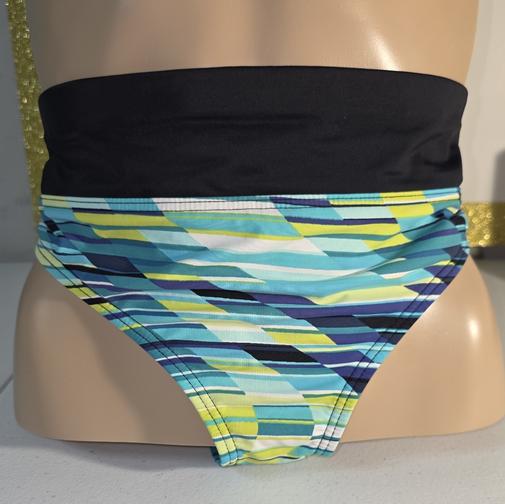Title Nine Striped Lime, Blue & Black Bikini Bottoms Size M Sporty Flattering